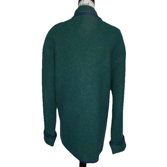 Vtg BellePointe Boiled Wool Cardigan Jacket XL Green Gold Buttons Navy Trim Prep - Picture 9 of 12